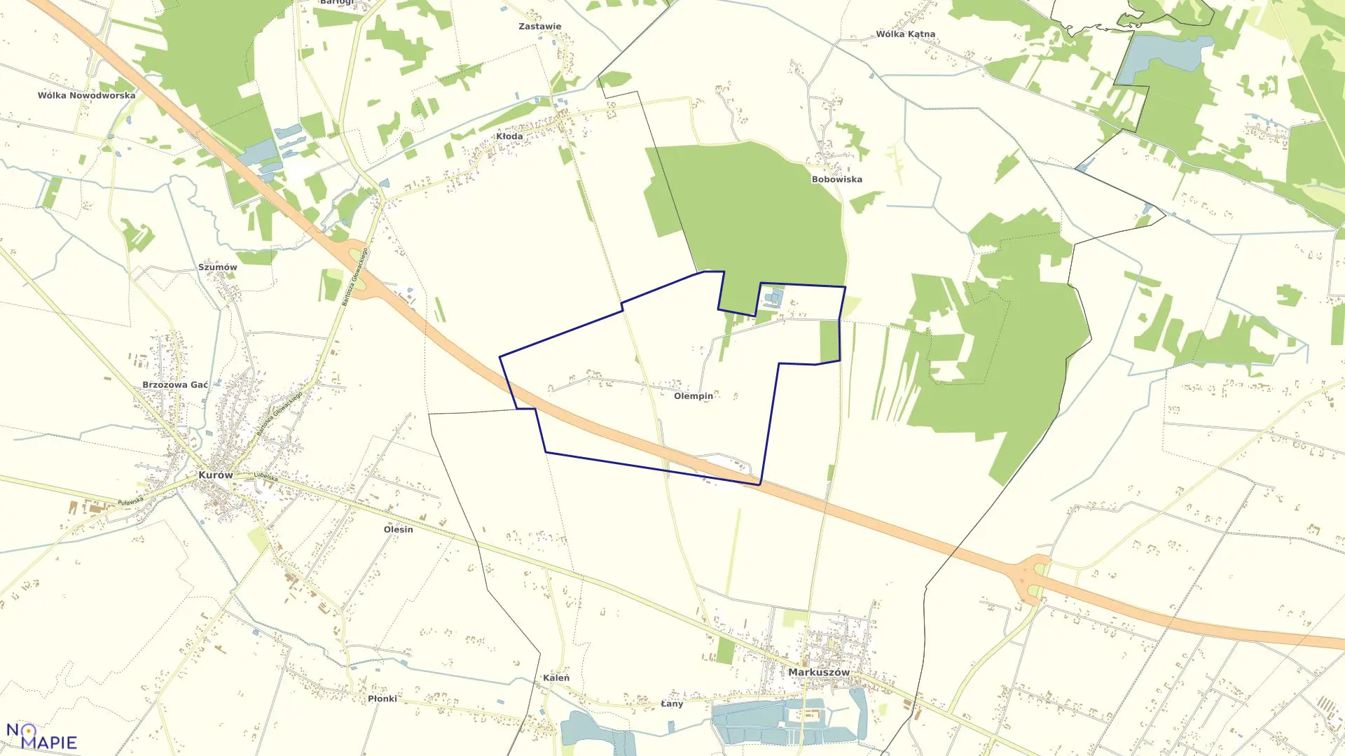 Mapa obrębu OLEMPIN w gminie Markuszów